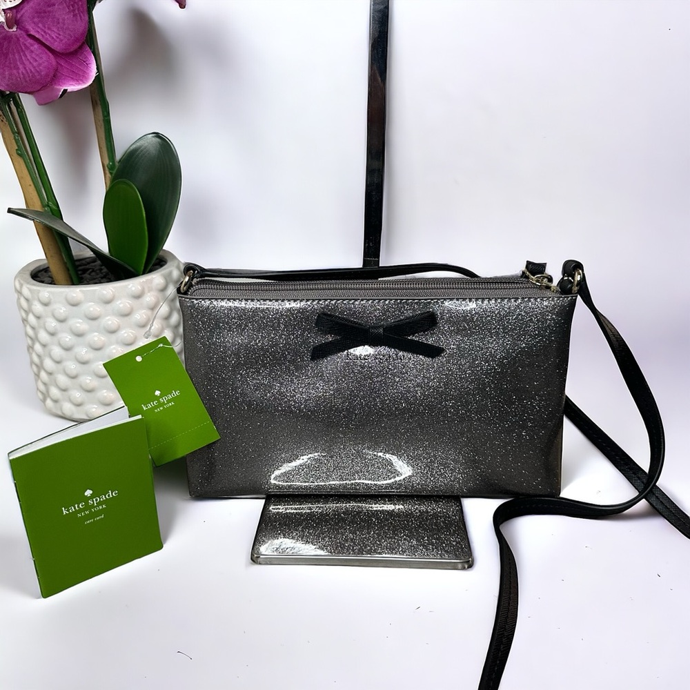 Kate Spade Mavis Street Amy Glitter Crossbody, Grey Silver, NWT